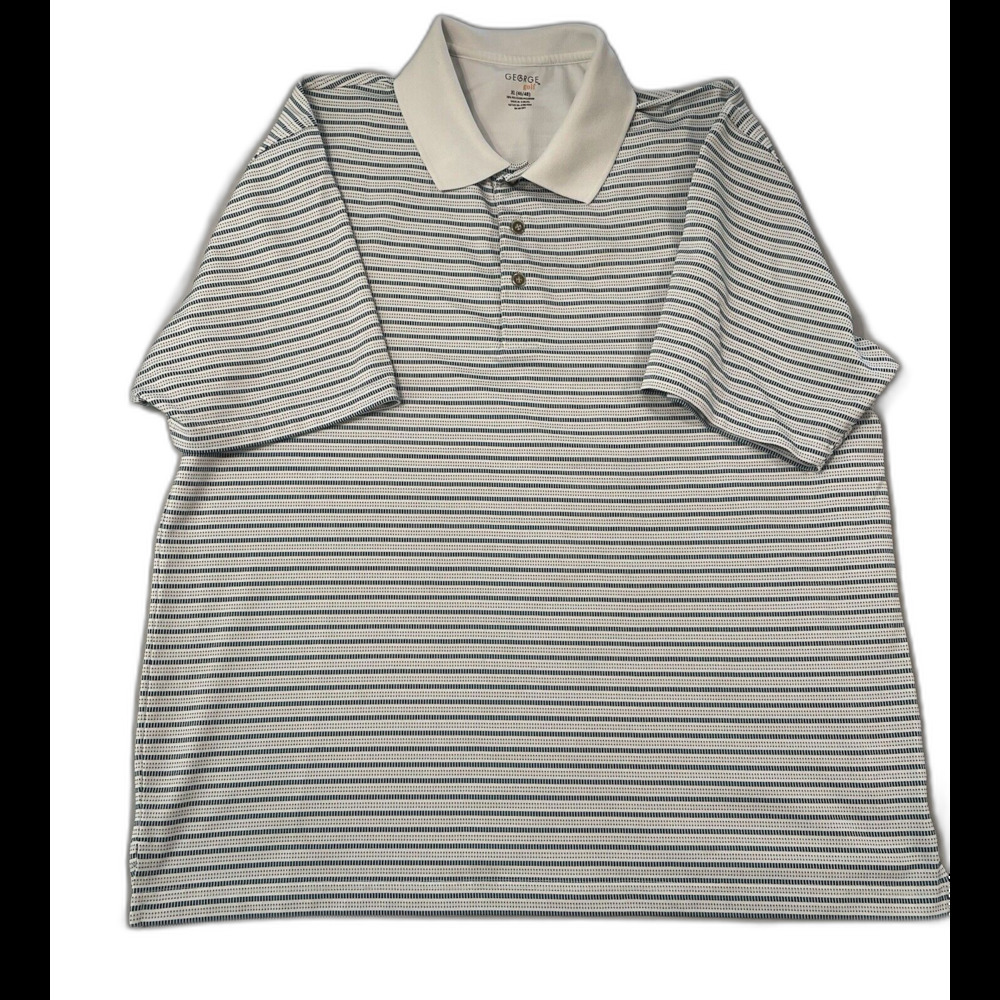 George Golf Polo Shirt Men Size XL Blue Stripped Short Sleeve